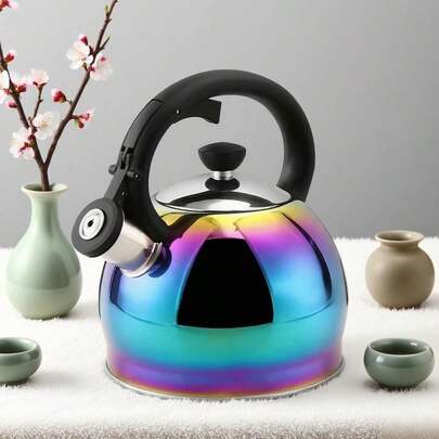 Haus Roland 2L Stainless Steel Whistling Kettle - Induction & Gas Stove Compatible, No Electricity Needed, 201 Stainless Steel, Vibrant Rainbow Design For Boiling Water & Brewing Tea, Durable & Easy To Clean, Kitchen Appliance, Modern Kitchenware, Durable Kitchen Item, Whistling Kettle, Kettle For Boiling Water, Stainless Steel Kettle