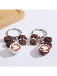 1pc Cute Teddy Bear Coffee Charm Keychain - Brown (Coffee Bean Color), With Metal Ring Closure - Birthday, Coffee Lover Gift, Party Favor, Bag & Notebook Decor - Women's Fashion Accessory, Fun Design, Durable Metal Ring, Ideal For Women And Men, Birthday, Christmas, Thanksgiving And Winter Gift, Coffee Shop Accessory