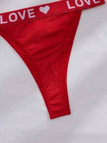 Women's Fashionable Sexy Red Heart & Letter Bra Set - Red - View 6