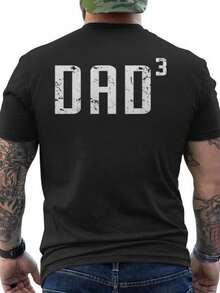 Men'S Dad Of 3 Funny Father Of Three Graphic T-Shirt - 100% Cotton Breathable Round Neck Tee With Distressed Dad Print - Casual Street Style Short Sleeve Shirt For Casual Attire, Dad T Shirt, Comfortable Fit - Black - View 1