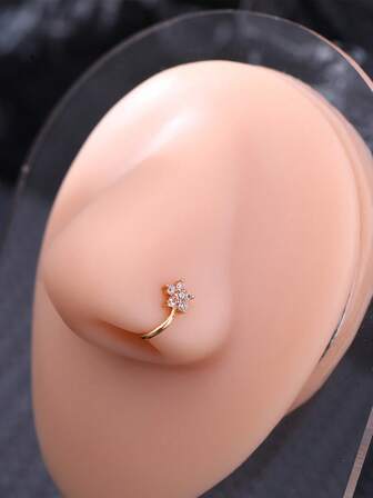 1pc Gold Micro-Inlaid Zirconia Five-Pointed Star Wave Z-Shaped Crown Zirconia Nose Ring, Simple & Personalized Rhinestone Star Nose Stud/Clip