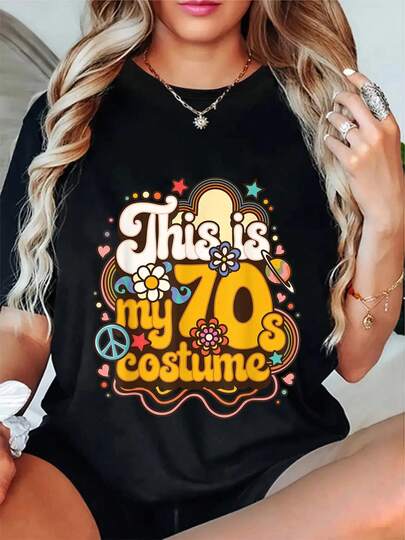 100% Cotton This Is My 70s Costume Theme Party Hippie Retro Friends T-Shirt Women's Men's Graphic Tee Crew Neck Classic Fashion Summer Vacation Tops