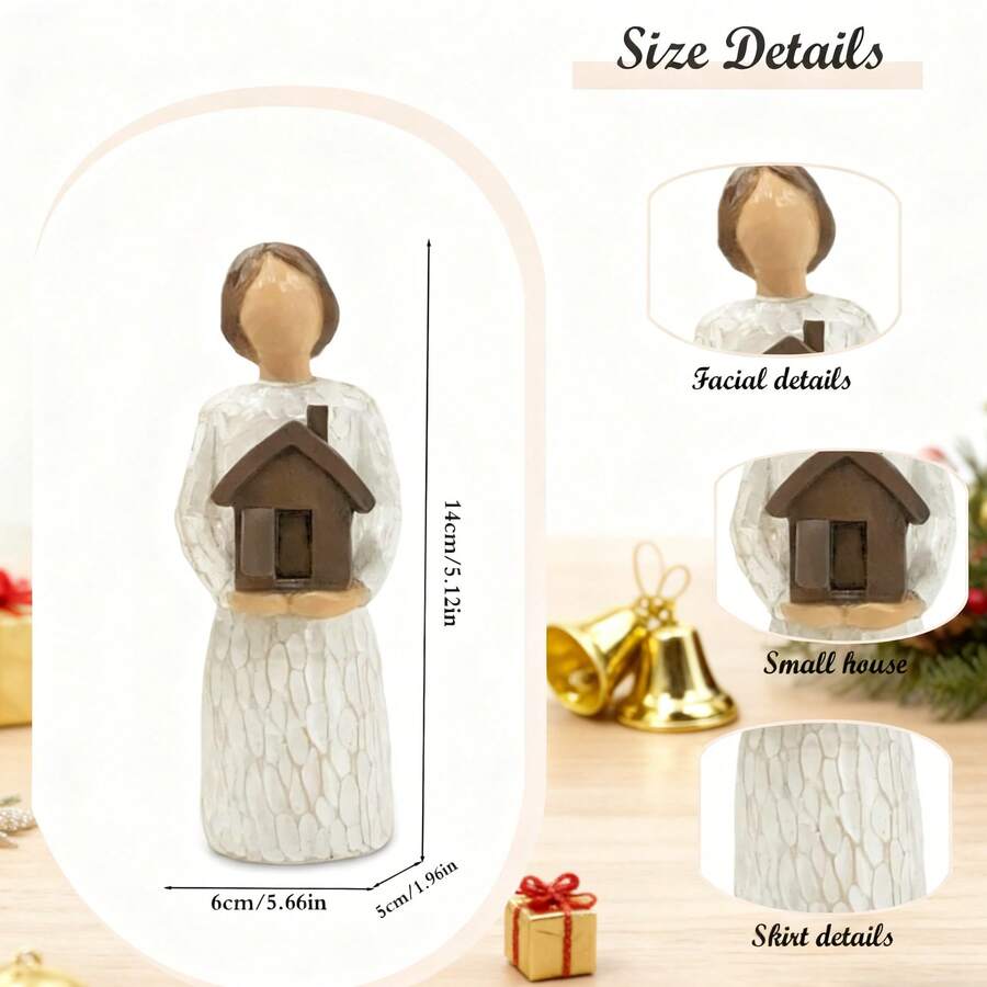 A Girl Holding A Resin Ornament For A House - Handcrafted Decorative Statue, Festive Ornament For Living Room Decoration, Christmas Home Decoration, Home Décor - 白色 - 查看 1
