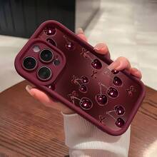 Funda para teléfono con diseño de lazos de cereza, compatible con teléfonos ,  16 Pro Max,  15 Pro Max,  13 y  12. Fabricada en TPU, es impermeable, resistente a golpes y arañazos. Ideal como regalo de Navidad para familiares, amigos, seres queridos o parejas. - Burdeos - Ver 5