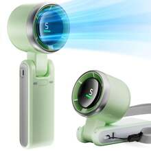 Portable Handheld Mini Fan, Foldable Powerful Winds Turbo Fan, 10000mAh Battery & 50000RPM Speed, USB Rechargeable Personal Fans With 5 Speed, Digital Display For Women Men Travel Camping Outdoor - 薄荷綠 - 查看 1