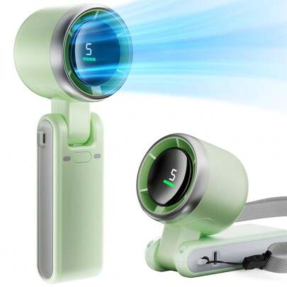 Portable Handheld Mini Fan, Foldable Powerful Winds Turbo Fan, 10000mAh Battery & 50000RPM Speed, USB Rechargeable Personal Fans With 5 Speed, Digital Display For Women Men Travel Camping Outdoor