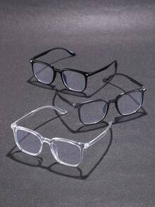 1-2 Pairs Men's Plastic Geometric Full Frame Classic Modern Minimalist Style Versatile Casual Basic Transparent Glasses, Suitable For Street Photography, Office Attire, Back To School, Driving, Daily Life, Phone Decoration - Clear - View 9
