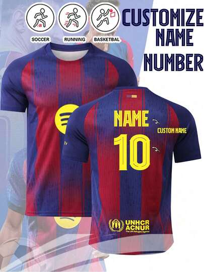 1pc Personalized Football Jersey, Barcelona 2526 Football Shirt, Yamal YAMAL Football Shirt, Customized Football Shirt, Men's Personalized Football Jersey, Football Shirt, Men's Sports, Men's Sports T-Shirt, Men's Running T-Shirt, Summer Men's T-Shirt, Men's T-Shirt, Football Jersey, Personalized Football Jersey, Football Jersey With Number Printing, Suitable For Daily Wear, Football, Badminton, Basketball, Cycling