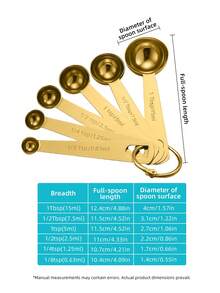 Teaspoon Tablespoon Measuring Spoons: Stainless Steel Baking & Cooking Measure Scoop Set Of 6, Metal Kitchen Measurement Utensil For Dry And Liquid Ingredients - Gold - View 5