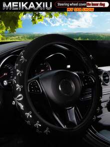 MEIKAXIU 1个闪亮蝴蝶结方向盘套，适用于37-38厘米方向盘，女士款 - 蝴蝶結 - 查看 3