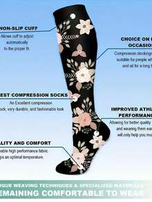6 Pairs Of Vibrant Floral Pressure Socks - Suitable For Running, Hiking, Sports, Cycling And Exercise, Breathable Polyester Fabric, Flower Patterns, Ideal For Enhanced Blood Circulation, Running Accessories | Floral Pressure Socks | Texture - 6件 - 查看 3