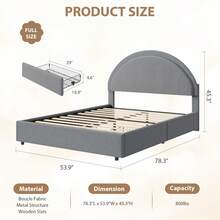 Meiyiu Twin/Full/Queen Size Bed Frame With Storage Drawers, Upholstered Boucle Platform Bed With Round Headboard, Heavy Duty & Noise Free, No Box Spring Needed - Grey-Full - 查看 2