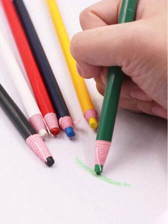 1/6/12支装水溶性裁缝粉笔，水溶性缝纫笔，可调节布料标记工具，色彩鲜艳，适用于布料标记、工艺和DIY项目，木质材料，可擦拭缝纫导轨，适用于裁缝、拼布和家庭缝纫，缝纫配件（颜色随机）