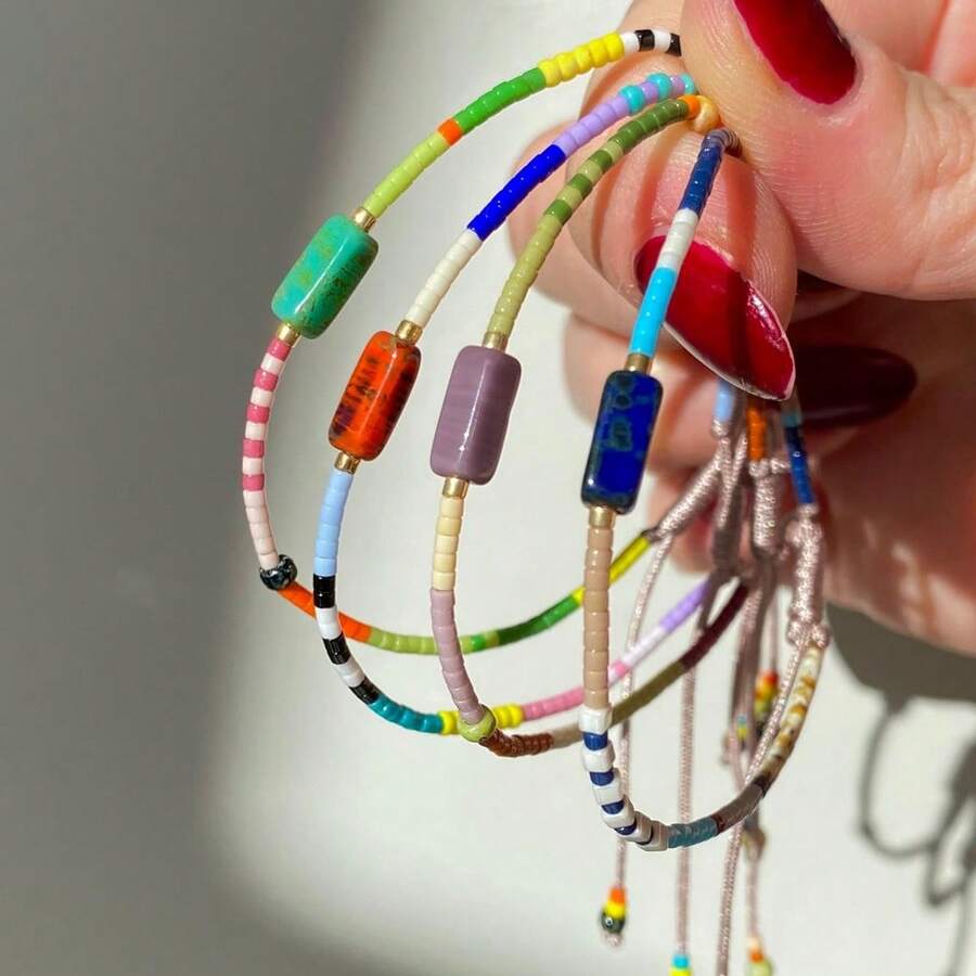 Salircon Boho Multicolor Perline intrecciate a mano Fiore di perline Girocollo Tendenza Y2K Collana con colletto di perle imazione Gioielli da donna per feste  36