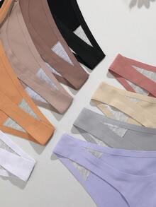 9 件装女士简约舒适低腰性感丁字裤，带细腰带，纯色 - 彩色 - 查看 5