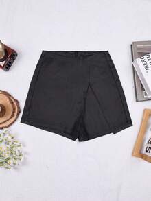 Apperloth A Rave Split 不对称下摆 PU 皮革短裙音乐节 - 黑色 - 查看 7