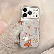 Kavenfort 1pc Transparent Vase Deer Cute Cartoon Phone Case Compatible With Iphone 16 Pro Max, 17, 12, 15, 13, Creative, Geometric, Cartoon Style, Cute, Niche, Ins Style - Clear - View 5