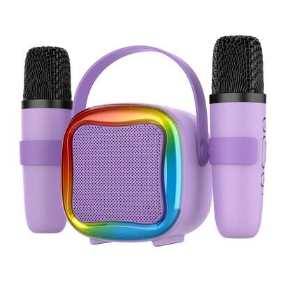 Doyran 成人迷你卡拉OK机：配备2个无线卡拉OK麦克风和灯光，适合家庭聚会 - 便携式卡拉OK音箱 - 舞台低音炮