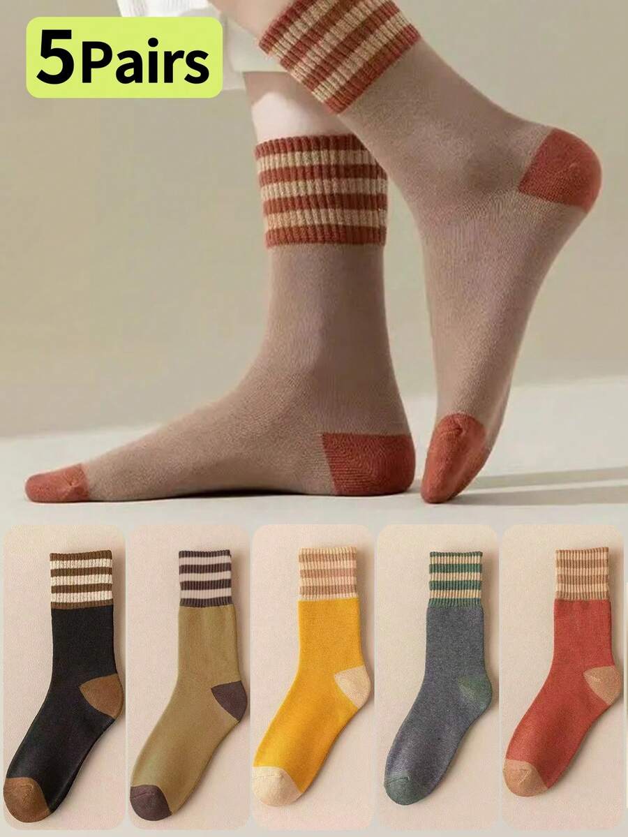 5双条纹船袜，加厚保暖，女士款，适合冬季各种场合，舒适保暖。