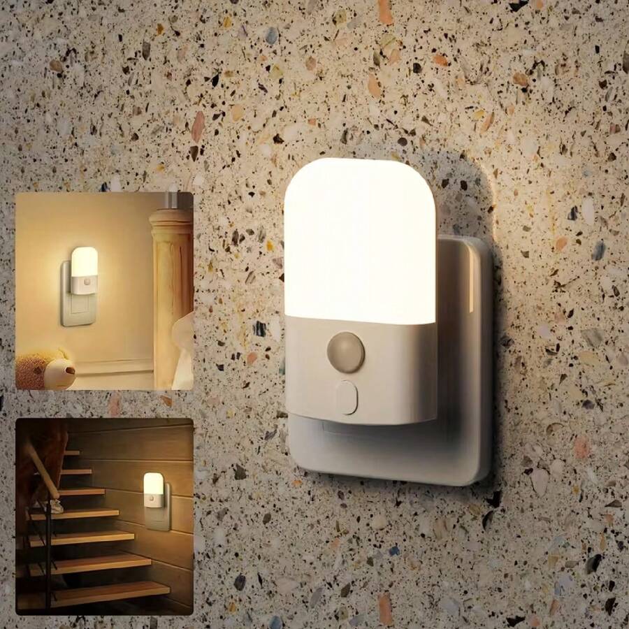 1/2 包装 欧盟标准插电式 LED 小夜灯，带运动传感器，亮度可调，智能夜灯，插入墙壁传感器，2700K
