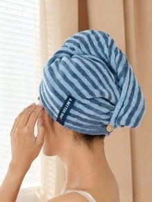 Faixa de cabelo de secagem rápida - Design listrado moderno, toalha de cabelo macia e absorvente para mulheres, roupão de banho em mistura de poliéster premium, essencial para a casa moderna, confortável de usar, toalha com padrão espinha de peixe. - Multicolorido - Ver 4