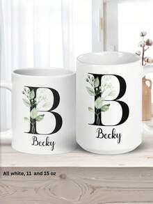 个性化礼品、姓名马克杯、首字母马克杯、单字母马克杯、字母组合马克杯、花卉字母马克杯、花卉咖啡杯、伴娘礼品 - 多色 - 查看 7