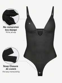 1pc Women Shapewear Jumpsuit, Tummy Control, Butt Lifting, Seamless Bodycon Slip Dress - Black - View 3