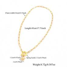 1pc Classic Simple Initial Pendant Spring Buckle Golden Stainless Steel Paper Clip Chain Necklaces For Women - Yellow Gold - View 2