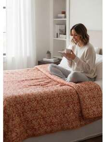 Colcha de excelente calidad, El abrazo cálido que tu cama necesita, Un antes y un después para tu habitación - naranja beigs - Ver 1