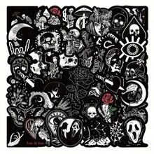 50张哥特骷髅贴纸，防水乙烯基恐怖贴纸，适用于水瓶、笔记本电脑、手机、滑板、吉他、行李箱、剪贴簿、头盔、派对装饰和礼品。
