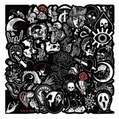 50pcs Gothic Skull Stickers, Waterproof Vinyl Horror Stickers Suitable For Water Bottles, Laptops, Phones, Skateboards, Guitars, Luggage, Scrapbooks, Helmets, Party Decorations And Gifts
