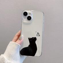 Una funda de teléfono transparente y duradera con diseño de gato y mariposa, una funda de protección creativa personalizada y elegante, a prueba de golpes y anti-caídas, hecha de TPU suave de alta calidad, que proporciona protección integral, con funciones de resistencia a impactos y caídas, adecuada para  17/17 Pro/17 Pro Max/17 Air/ 16/16 Pro/16 Pro Max/16 Plus/ 15/15 Pro Max/15 Pro/15 Plus/ 14/14 Pro/14 Plus/14 Pro Max/ 13/13 Pro/13 Pro Max/12/12 Pro/12 Pro Max/11/11 Pro/11 Pro Max/XR/X/XS/XS Max. Es el regalo de cumpleaños perfecto para novias, novios, esposos, esposas, amigos o para uno mismo, innovador y a la moda, adecuado tanto para hombres como para mujeres.El regalo ideal para una fiesta. - Transparente 1852 - Ver 3