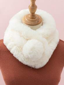 1pc Women's Classic Faux Fur Scarf With 3 Pompoms, Warm And Cute For Autumn/Winter