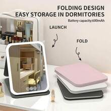 Makeup Mirror With Lights, Portable Beauty Mirror With Lights, 3 Color Illumination, Dimmable Touch Screen, Rechargeable Desktop LED Folding Makeup Mirror - 黑色 - 查看 8