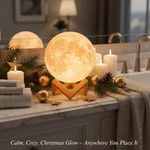 Moon Lamp - 3D Printed LED Night Light 6.3' With Wooden Base, White Elephant Gift For Women, Mom, Kids, Christmas Thanksgiving Table Decor Touch-Dimmable & Dual-Color, White & Yellow - 16 種顏色 - 查看 12