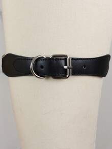 黑色弹力夹式吊袜带，适用于过膝长袜，带扣仿皮弹力吊袜带，纯素可调节袜套式