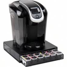 HAWT Single Serve Coffee Pod Drawer 36 Pod Capacity Countertop Organizer Metal 12.75" L X 13" W X 3" H Black - Black - View 1