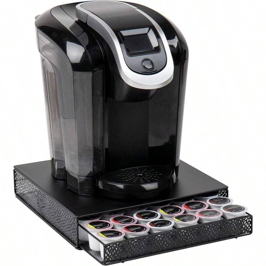 HAWT Single Serve Coffee Pod Drawer 36 Pod Capacity Countertop Organizer Metal 12.75" L X 13" W X 3" H Black - Black - View 1