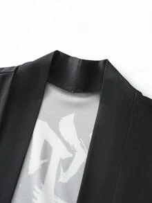 Áo khoác cardigan Kimono cổ điển dành cho nam - Chất liệu Polyester nhẹ, Trang phục thường ngày mùa hè, Thiết kế tối giản độc đáo, Kiểu dáng thanh lịch, Dễ chăm sóc, Dáng rộng, Kích thước Trung Quốc, Vui lòng kiểm tra bảng kích thước cẩn thận - màu đen - Xem 3