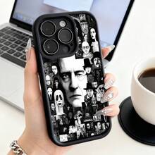 Funda de teléfono con diseño de collage en blanco y negro de personajes de películas de terror para iPhone 14 13 12 11 Pro Max  Galaxy S23 S22 S21 S20 S10 Plus, funda de protección para teléfono, regalo para pareja, regalo para novio o novia, regalo de vacaciones - Negro - Ver 2
