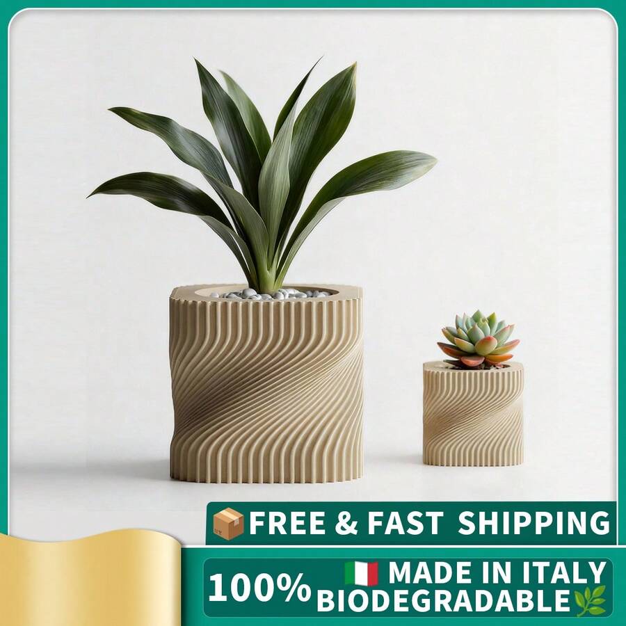 ORIZZONTE Modern Decorative Vase With Intertwined Spiral Structure – Dynamic Minimal Design For Plants, Cactus, Bonsai – Home/Office Gift Idea – Available In 2 Sizes – 100% Made In Italy, Shipping From Italy - Wood - 查看 1