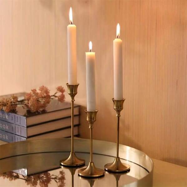 3/6/12/30 Pcs Gold Metal Candle Holders, Suitable For Fireplace, Party, Christmas, Halloween, Dinner, Wedding, Anniversary, Birthday And Other Occasions, Tabletop Centerpiece Candle Holders (Candles Not Included)