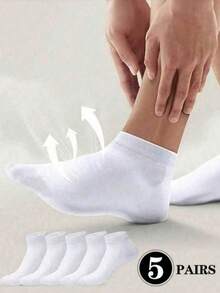 5 Pairs Women's White Low-Cut Breathable Casual Boat Socks, Thin Cotton Liner Socks For Summer Travel & Holiday - White - View 6