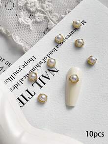 10 chiếc charm móng tay hình hoa ngọc trai giả 3D màu vàng và bạc, phụ kiện làm móng cao cấp cho ngày Valentine, phù hợp cho nhiều mục đích trang trí móng tay DIY. - Nhiều màu - Xem 8