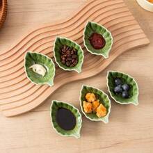 4/6个1.35盎司叶形陶瓷蘸酱碗，绿色叶子小碟，酱油碟，厨房装饰，迷你开胃菜碟，适用于盛放酱油、寿司、调味品和小吃 - 彩色 - 查看 8