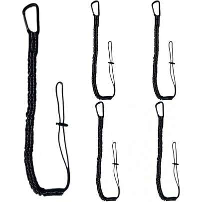 Cordón de  para Herramientas, de liberación rápida Que Absorbe los Golpes, Correa de  retráctil con Clip de mosquetón y Extremo de Bucle Ajustable, 5 Unidades (Negro)