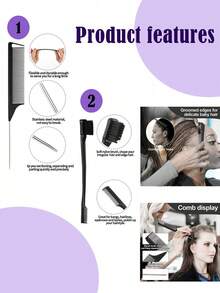 11件套美发造型梳套装，包括：1把用于梳理发际线的鬃毛梳、1把用于保持发际线顺滑的边缘梳、1把用于分缝造型的尖尾梳、4个透气性良好的高清假发帽、2根用于固定发际线的松紧带、2个用于编发的编发器。 - 75g - 查看 7