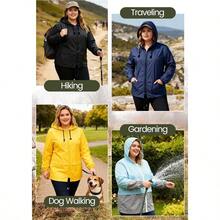 Plus Size Rain Jackets For Women Raincoats For Women With Hood Packable Rain Coats Lightweight Outdoor Windbreaker - A03 海軍藍+XXL - 查看 6