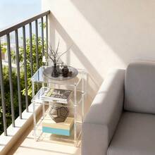 2-Tier Acrylic Side Table, Modern Home Bedside Table, Transparent Bedroom Coffee Table, Suitable For Living Room, Sofa, Bathroom - Transparent - View 2