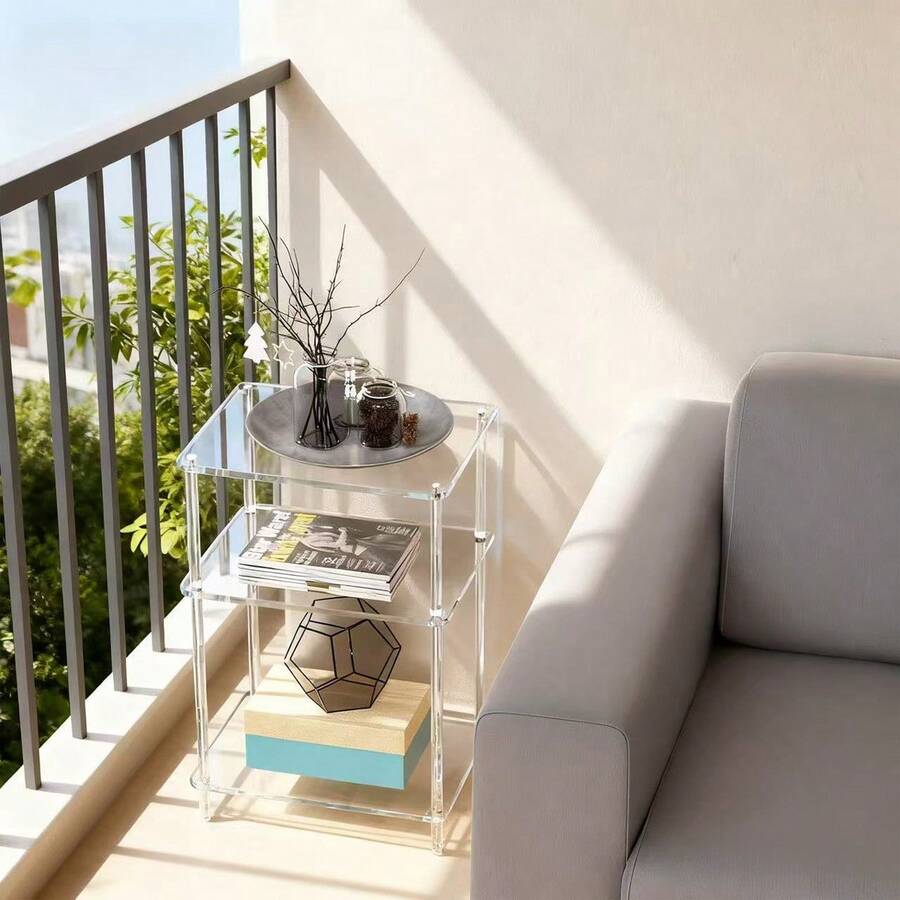 2-Tier Acrylic Side Table, Modern Home Bedside Table, Transparent Bedroom Coffee Table, Suitable For Living Room, Sofa, Bathroom